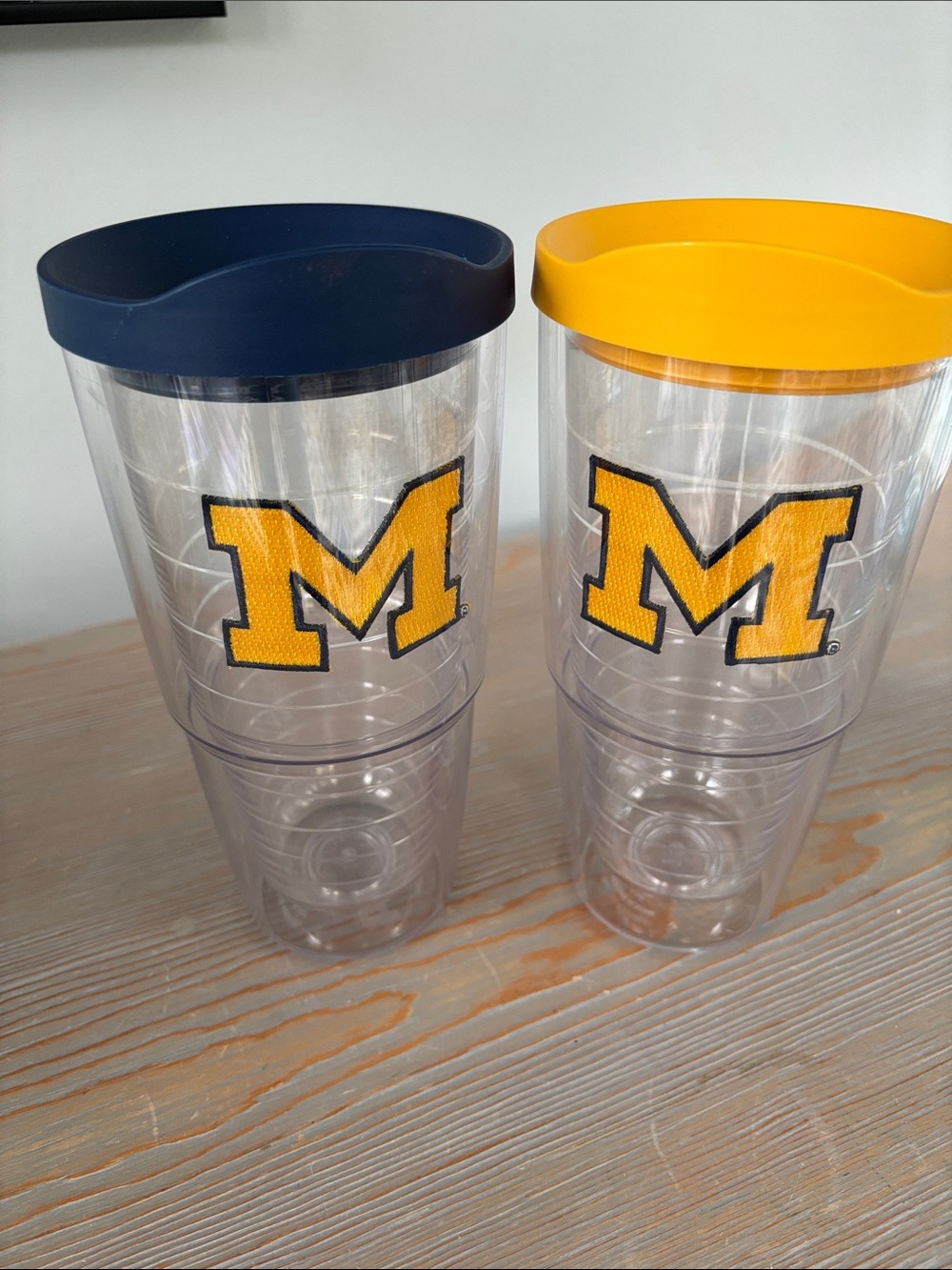 Tervis Clear Double-Wall Tumblers with Navy and Yellow Lids